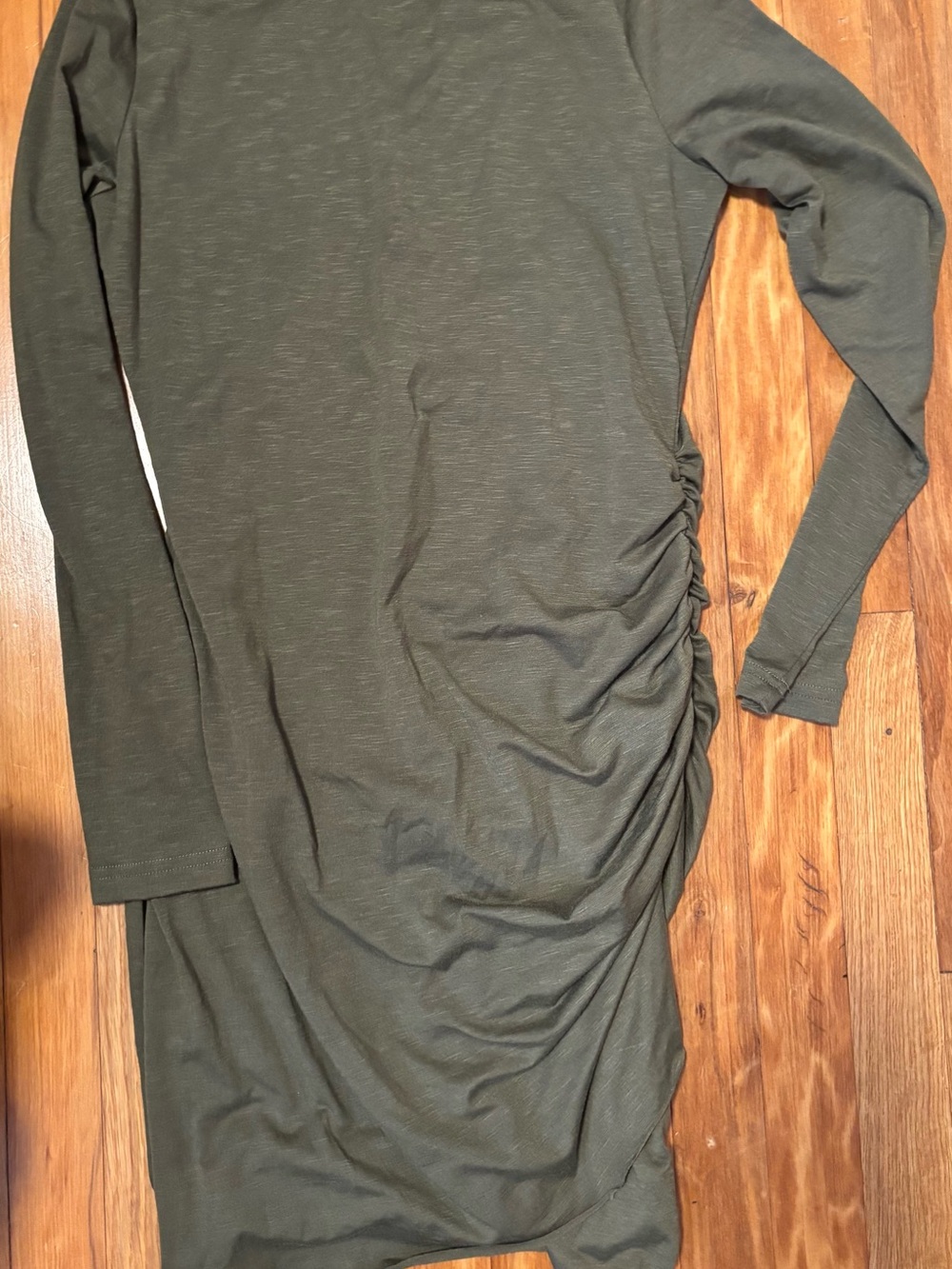 Long Sleeve Ruched Side Dress - Olive Green